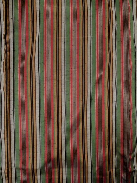 Photo3: M0315S Used Japanese women  Multi Color TSUMUGI pongee / Silk. Stripes   (Grade C) (3)