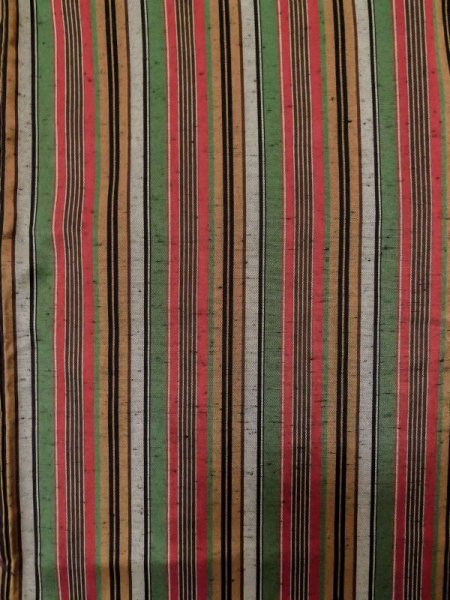 Photo4: M0315S Used Japanese women  Multi Color TSUMUGI pongee / Silk. Stripes   (Grade C) (4)