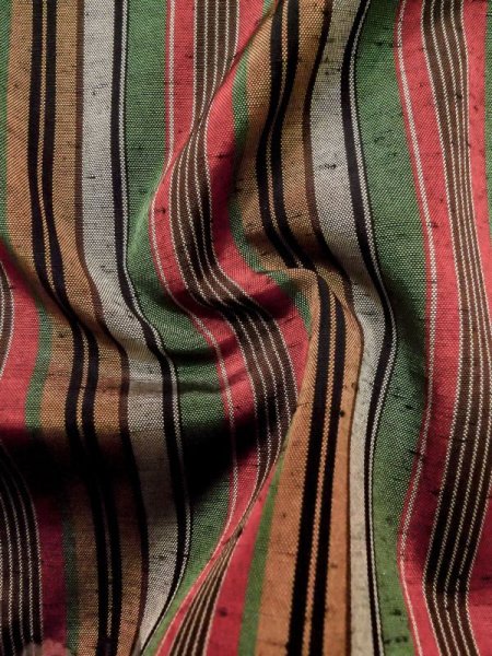 Photo9: M0315S Used Japanese women  Multi Color TSUMUGI pongee / Silk. Stripes   (Grade C) (9)