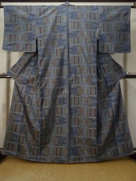 Photo1: Mint M0315T Used Japanese women Pale Multi Color OSHIMA TSUMGI pongee / Silk. Abstract pattern   (Grade A) (1)