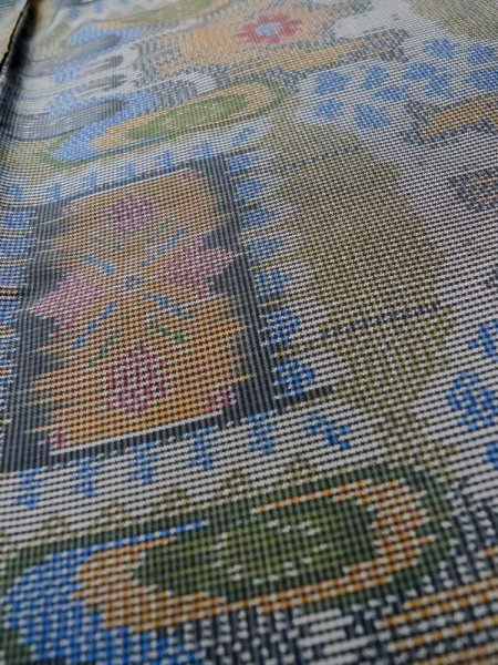 Photo8: Mint M0315T Used Japanese women Pale Multi Color OSHIMA TSUMGI pongee / Silk. Abstract pattern   (Grade A) (8)