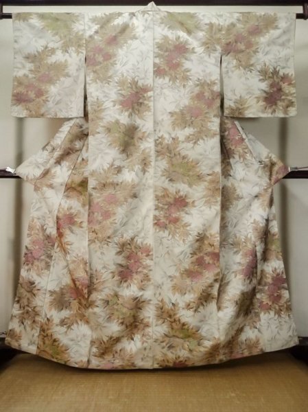 Photo1: M0315U Used Japanese women  Ivory ORI woven / Silk. Rose,   (Grade C) (1)