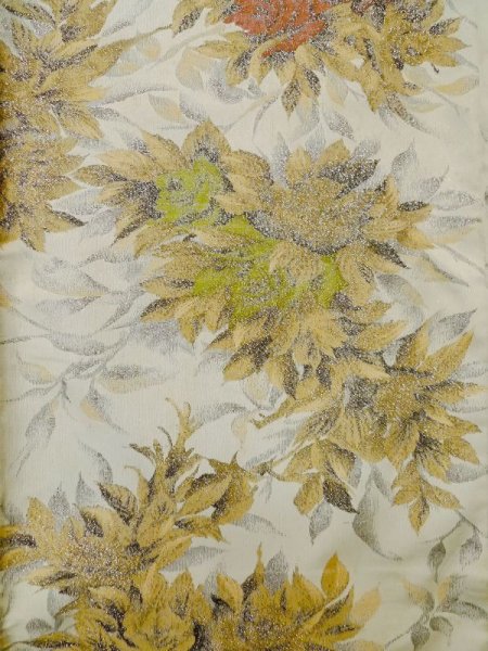 Photo3: M0315U Used Japanese women  Ivory ORI woven / Silk. Rose,   (Grade C) (3)