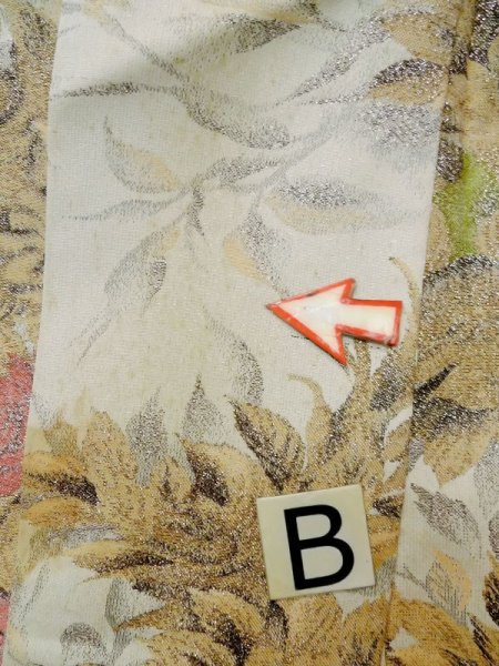 Photo15: M0315U Used Japanese women  Ivory ORI woven / Silk. Rose,   (Grade C) (15)