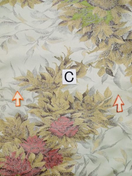 Photo16: M0315U Used Japanese women  Ivory ORI woven / Silk. Rose,   (Grade C) (16)