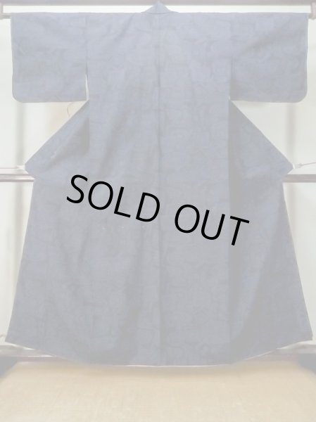 Photo1: Mint M0315X Used Japanese women Dark Blue TSUMUGI pongee / Silk. Stream,   (Grade A) (1)