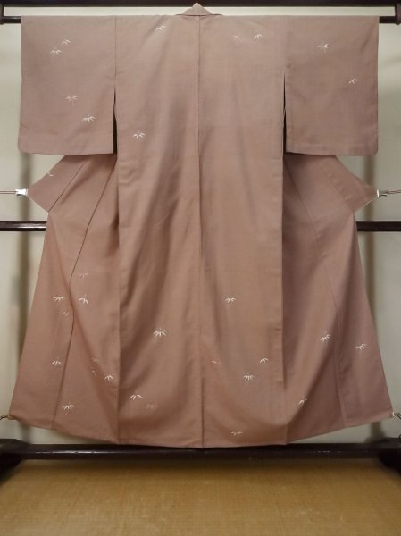 Photo1: M0315Y Used Japanese women Pale Pink TSUKESAGE formal / Silk. Bamboo leaf   (Grade B) (1)