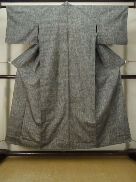 Photo1: M0316B Used Japanese women  Gray TSUMUGI pongee / Silk. Abstract pattern   (Grade C) (1)