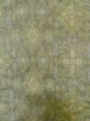 Photo4: M0316D Used Japanese women Pale Yellowish Green OSHIMA TSUMGI pongee / Silk. Geometrical pattern,   (Grade A) (4)