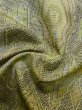 Photo12: M0316D Used Japanese women Pale Yellowish Green OSHIMA TSUMGI pongee / Silk. Geometrical pattern,   (Grade A) (12)