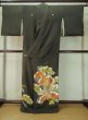 Photo3: M0328A Used Japanese women  Black TOMESODE formal / Silk. Pine tree/branch/needle,   (Grade C) (3)