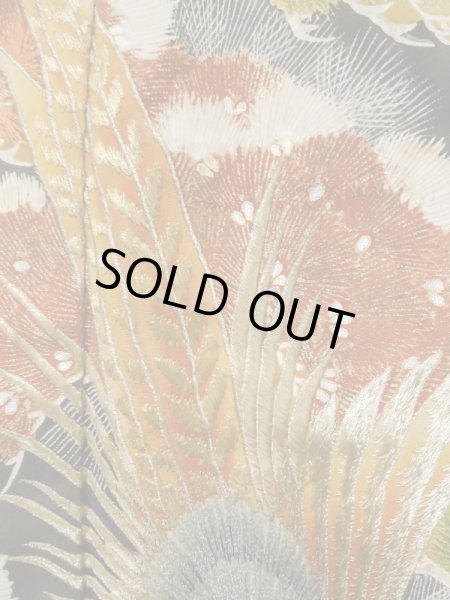 Photo8: M0328A Used Japanese women  Black TOMESODE formal / Silk. Pine tree/branch/needle,   (Grade C) (8)