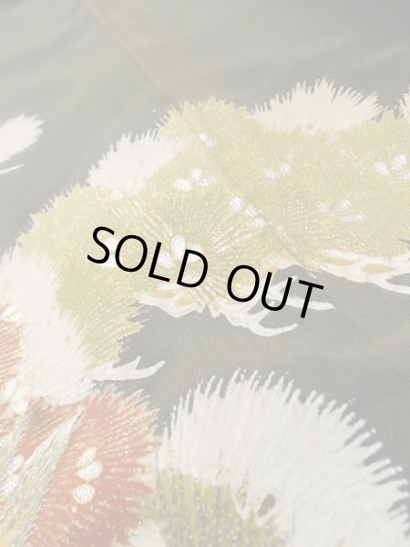 Photo11: M0328A Used Japanese women  Black TOMESODE formal / Silk. Pine tree/branch/needle,   (Grade C) (11)