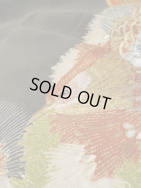 Photo12: M0328A Used Japanese women  Black TOMESODE formal / Silk. Pine tree/branch/needle,   (Grade C) (12)