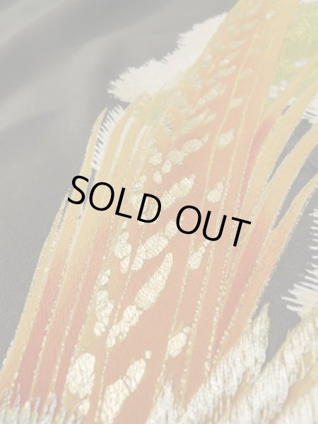 Photo13: M0328A Used Japanese women  Black TOMESODE formal / Silk. Pine tree/branch/needle,   (Grade C) (13)