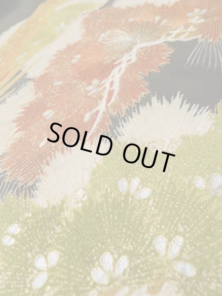 Photo14: M0328A Used Japanese women  Black TOMESODE formal / Silk. Pine tree/branch/needle,   (Grade C) (14)