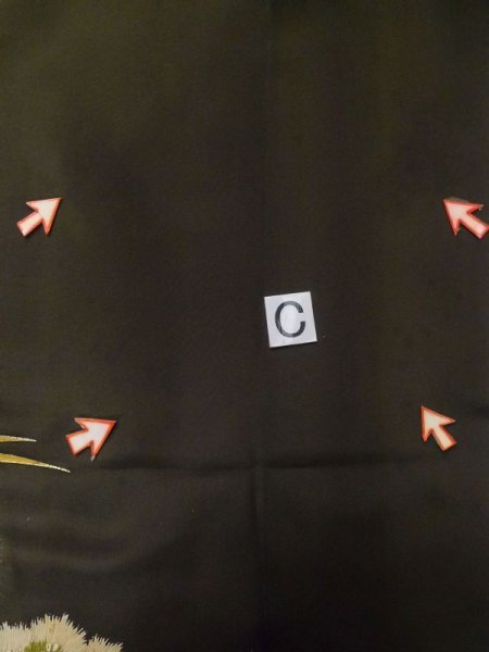 Photo20: M0328A Used Japanese women  Black TOMESODE formal / Silk. Pine tree/branch/needle,   (Grade C) (20)