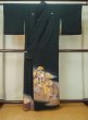 Photo3: Mint M0328C Used Japanese women  Black TOMESODE formal / Silk. Peony, Throwing folding fan game motif  (Grade A) (3)