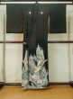 Photo3: M0328E Used Japanese women  Black TOMESODE formal / Silk. Peony, dyed in various black colours, padding in the hem  (Grade D) (3)