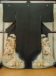 Photo1: M0328F Used Japanese women  Black TOMESODE formal / Silk. Peony, dyed in various black colours  (Grade C) (1)