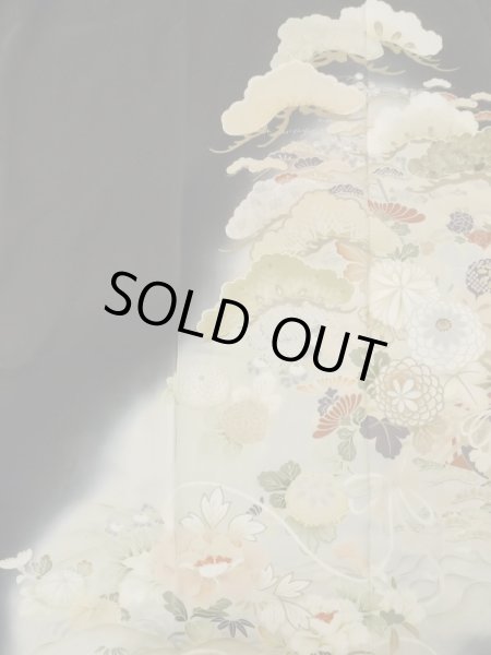 Photo6: M0328F Used Japanese women  Black TOMESODE formal / Silk. Peony, dyed in various black colours  (Grade C) (6)