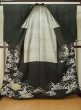 Photo2: M0328H Used Japanese women  Black TOMESODE formal / Silk. Flower, Pattern: fringed pink, insect cage, firefly  (Grade D) (2)