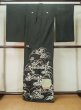 Photo3: M0328H Used Japanese women  Black TOMESODE formal / Silk. Flower, Pattern: fringed pink, insect cage, firefly  (Grade D) (3)