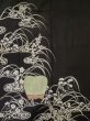 Photo5: M0328H Used Japanese women  Black TOMESODE formal / Silk. Flower, Pattern: fringed pink, insect cage, firefly  (Grade D) (5)