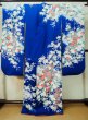 Photo4: M0328I Used Japanese women  Blue FURISODE long-sleeved / Silk. SAKURA cherry blossom float motif  (Grade C) (4)