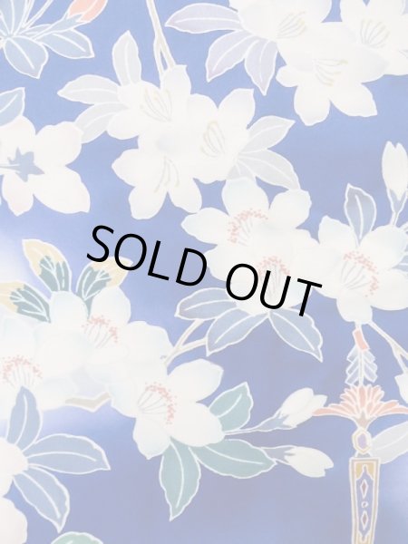 Photo11: M0328I Used Japanese women  Blue FURISODE long-sleeved / Silk. SAKURA cherry blossom float motif  (Grade C) (11)