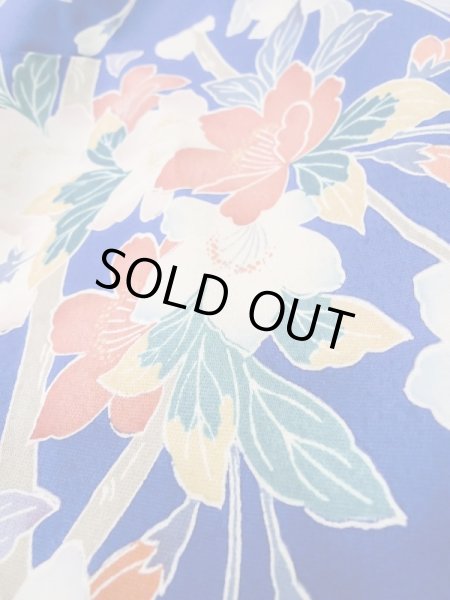 Photo13: M0328I Used Japanese women  Blue FURISODE long-sleeved / Silk. SAKURA cherry blossom float motif  (Grade C) (13)