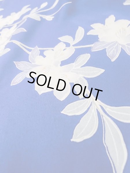 Photo14: M0328I Used Japanese women  Blue FURISODE long-sleeved / Silk. SAKURA cherry blossom float motif  (Grade C) (14)