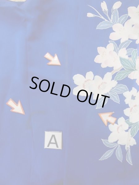 Photo20: M0328I Used Japanese women  Blue FURISODE long-sleeved / Silk. SAKURA cherry blossom float motif  (Grade C) (20)