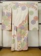 Photo3: M0328K Used Japanese women Pale Beige FURISODE long-sleeved / Silk. Peony,   (Grade C) (3)