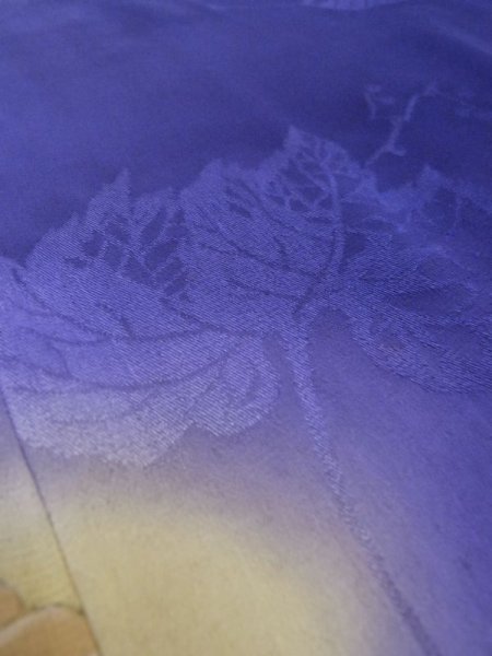 Photo14: M0328N Used Japanese women  Purple HOUMONGI formal / Silk. Flower, instruments pattern  (Grade D) (14)