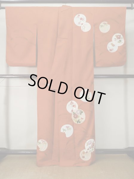 Photo3: M0328O Used Japanese women  Orange TSUKESAGE formal / Silk. Peony,   (Grade C) (3)