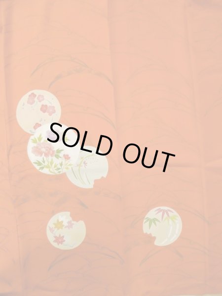 Photo5: M0328O Used Japanese women  Orange TSUKESAGE formal / Silk. Peony,   (Grade C) (5)
