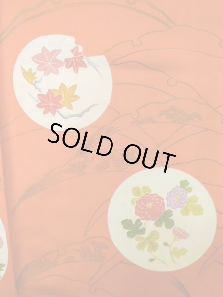 Photo8: M0328O Used Japanese women  Orange TSUKESAGE formal / Silk. Peony,   (Grade C) (8)