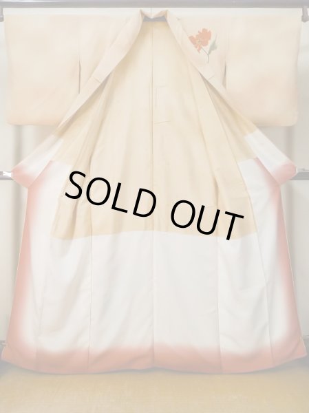 Photo2: M0328P Used Japanese womenPale Light Orange TSUKESAGE formal / Silk. Flower   (Grade C) (2)