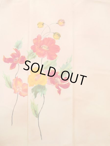 Photo4: M0328P Used Japanese womenPale Light Orange TSUKESAGE formal / Silk. Flower   (Grade C) (4)