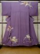 Photo1: M0328Q Used Japanese women  Purple HOUMONGI formal / Silk. Flower,   (Grade C) (1)