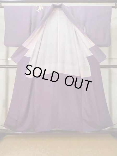 Photo2: M0328Q Used Japanese women  Purple HOUMONGI formal / Silk. Flower,   (Grade C) (2)