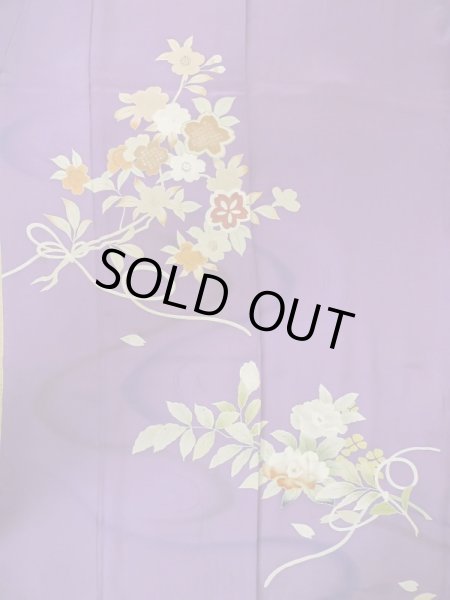Photo5: M0328Q Used Japanese women  Purple HOUMONGI formal / Silk. Flower,   (Grade C) (5)