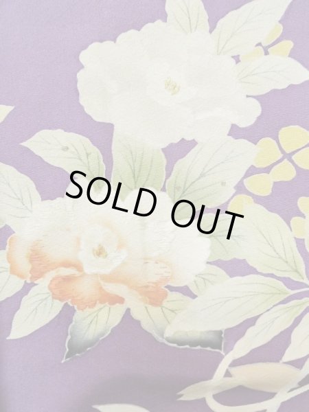 Photo7: M0328Q Used Japanese women  Purple HOUMONGI formal / Silk. Flower,   (Grade C) (7)