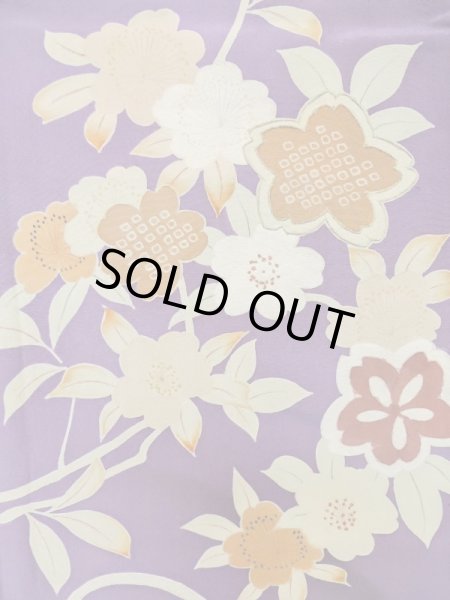 Photo8: M0328Q Used Japanese women  Purple HOUMONGI formal / Silk. Flower,   (Grade C) (8)