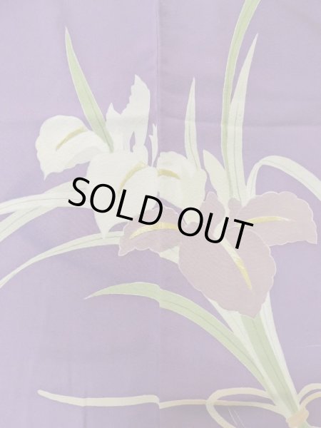 Photo9: M0328Q Used Japanese women  Purple HOUMONGI formal / Silk. Flower,   (Grade C) (9)