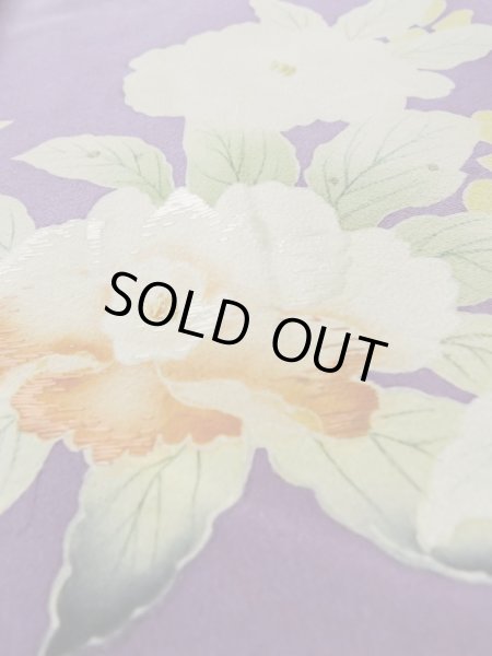 Photo10: M0328Q Used Japanese women  Purple HOUMONGI formal / Silk. Flower,   (Grade C) (10)