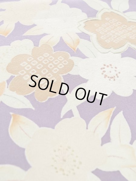 Photo11: M0328Q Used Japanese women  Purple HOUMONGI formal / Silk. Flower,   (Grade C) (11)
