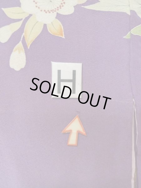 Photo22: M0328Q Used Japanese women  Purple HOUMONGI formal / Silk. Flower,   (Grade C) (22)