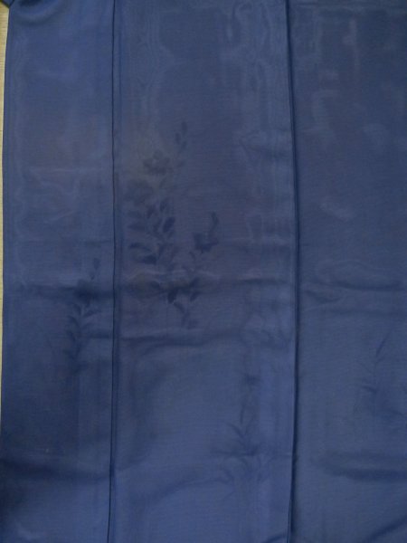 Photo5: M0328T Used Japanese women  Navy Blue Summer / Silk. KIKYO Japanese balloonflower, Right side: "SHA" silk gauze, Lining: "RO" silk gauze, Dragonfly motif  (Grade C) (5)